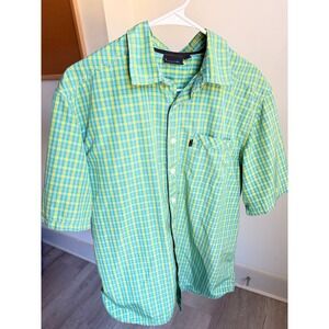 Kavu men's Large short sleeve button up green‎ plaid shirt